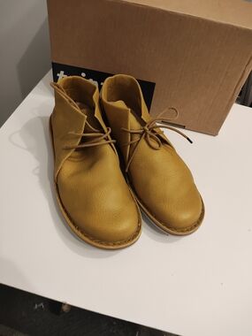 Women's Mustard Yellow Leather Desert Booties